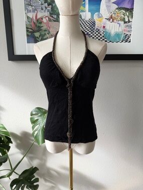 Y2K BCBG Beaded Tassel Going Out Top Built in Cups Sz M